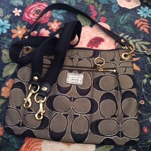 Poppy Coach Black and Gold Crossbody Bag